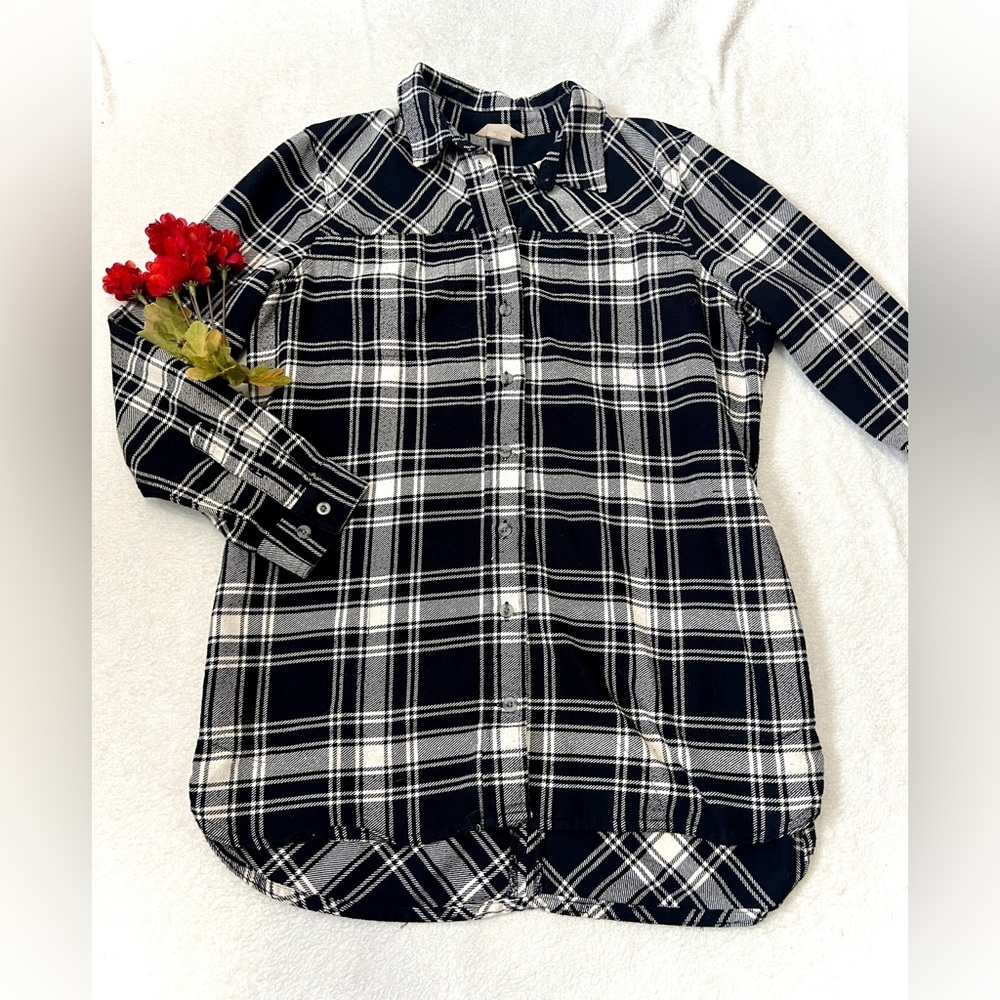 Duluth Trading Heavyweight Plaid Flannel Button Down Top - Large